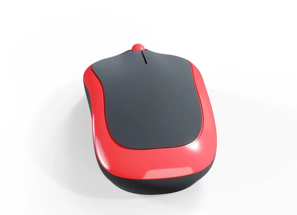 単一赤のコンピュータのマウス 白い背景に隔離された3Dレンダリング — ストック写真
