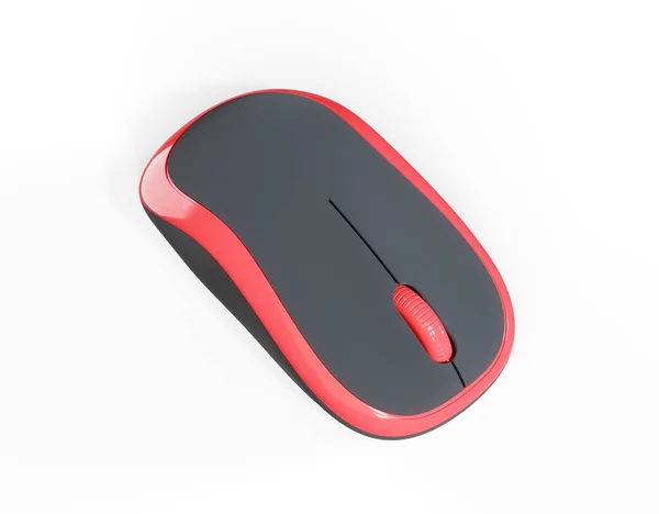 単一赤のコンピュータのマウス 白い背景に隔離された3Dレンダリング — ストック写真