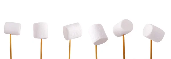 Conjunto Marshmallow Alça Saborosos Marshmallows Brancos Rosa Isolados Fundo Branco — Fotografia de Stock