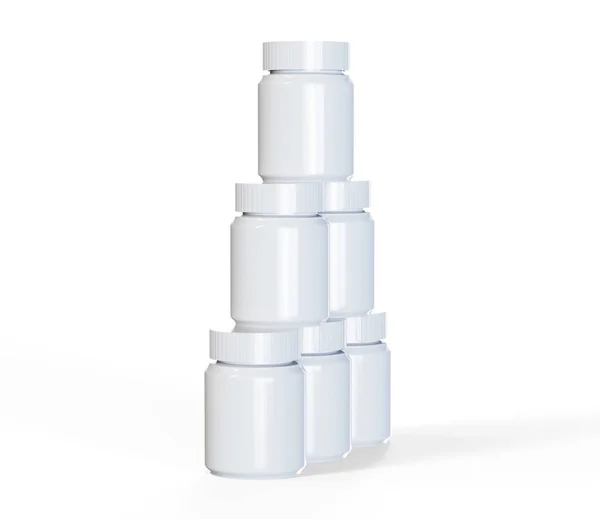 Biała Puszka Witaminami Butelka Białymi Tabletkami Renderowanie — Zdjęcie stockowe