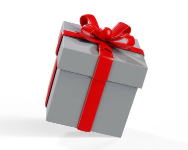 Kırmızı kurdele yaylı hediye kutusu beyaz arkaplan 3d görüntüleme üzerinde izole