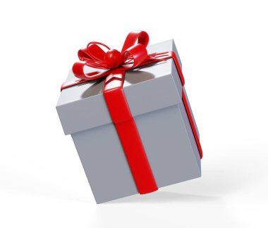 Kırmızı kurdele yaylı hediye kutusu beyaz arkaplan 3d görüntüleme üzerinde izole