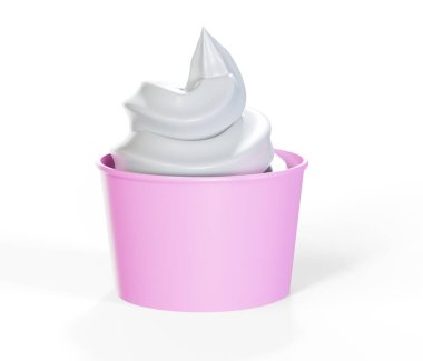 Yumuşak pembe dondurma 3d render illüstrasyon izole beyaz arka plan üzerinde hizmet