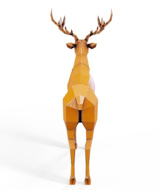 Beyaz üzerine izole edilmiş 3 boyutlu genç geyik figürü.