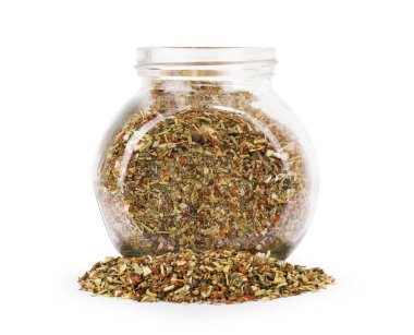 toz baharat cam kavanozlar üstünde izole beyaz