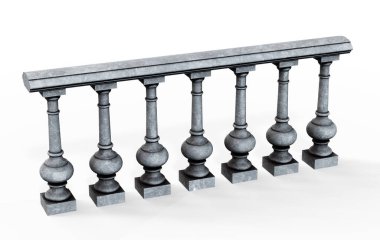 Beyaz arka plan üzerine açık görünüm mermer korkuluk. 3D render