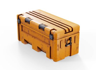 Karton kutunun içinde makineli tüfek, teslimat konsepti. Beyaz arkaplanda 3B görüntüleme izole edildi