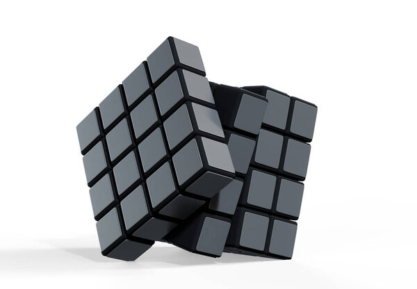 Black 3d render futuristic cube