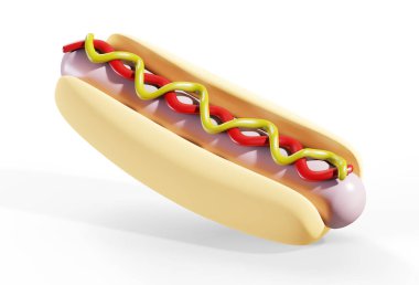 Beyaz arkaplanda 3 boyutlu hot dog oluşturuluyor