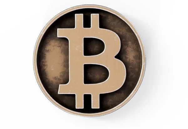 Bitcoin Renderizado Isométrico Moneda Bit Físico Oro Moneda Digital — Foto de Stock