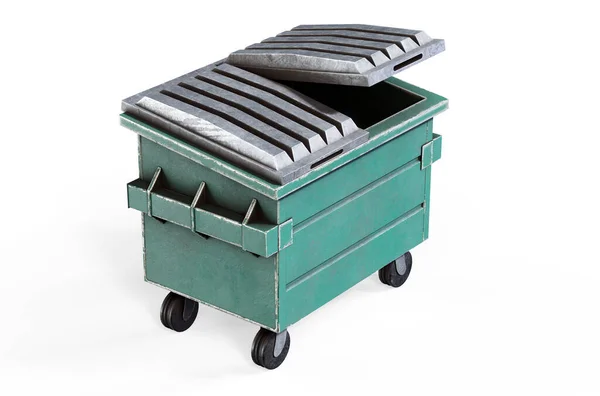Lata Lixo Reciclagem Verde Renderização — Fotografia de Stock