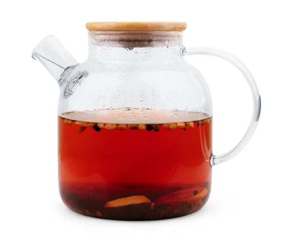 Czarna Herbata Szklanym Kubku Białym — Zdjęcie stockowe