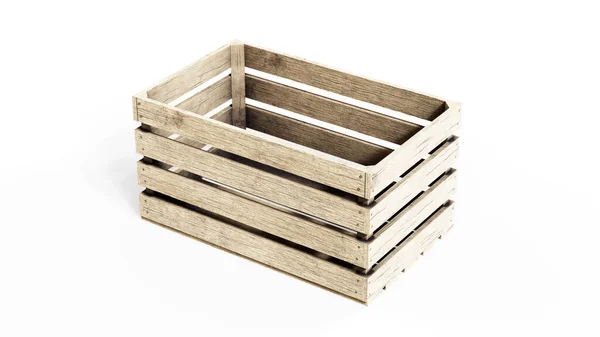 木製の箱 正面から見た図 のレンダリング — ストック写真