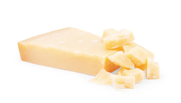 Stück Käse Auf Weißem Hintergrund — Stockfoto
