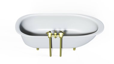 Ham siyah duvarlar, beton zemin ve beyaz küvet banyo iç. 3D render alay