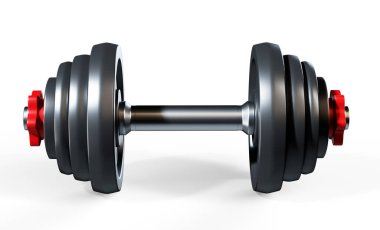 Beyaz arka planda izole edilmiş bir krom dambıl. 3 boyutlu görüntüleme. 3d illüstrasyon