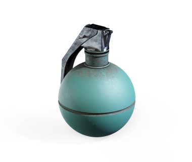 Beyaz bir arka planda el bombası patlamamış bir bomba objesi ve klasik bir patlayıcı ikonu olan 3D izole edilmiş bir bomba.