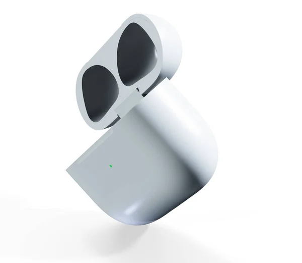Auriculares Inalámbricos Bluetooth Estuche Blanco Aislados Sobre Fondo Blanco Representación — Foto de Stock