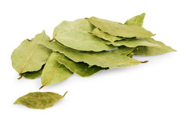 Beyaz arkaplanda Aromatik körfez yaprakları