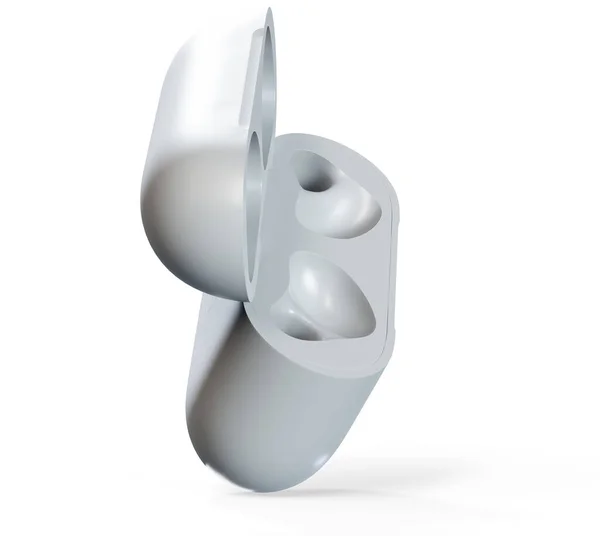 Auriculares Inalámbricos Bluetooth Estuche Blanco Aislados Sobre Fondo Blanco Representación —  Fotos de Stock