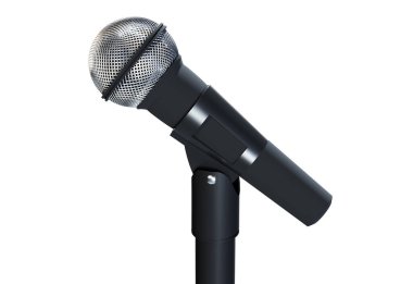 Beyaz izole mikrofon. Caraoke veya haber kavramı