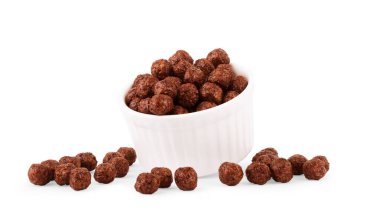 Kuru kahvaltılar kümesi. Mısır gevreği, kakao toplar ve çikolata yastık, üstten görünüm