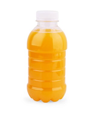 Beyaz arka plan üzerinde izole portakal suyu şişesi