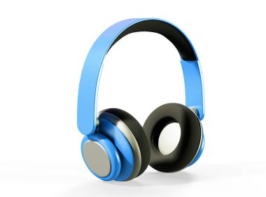 Modern kablosuz, parlak, beyaz kulaklıklar ve altın rengi 3D görüntüler.