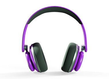 Modern kablosuz, parlak, beyaz kulaklıklar ve altın rengi 3D görüntüler.