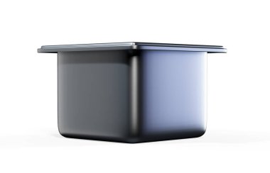 Beyaz arkaplan üzerinde izole edilmiş boş metal yiyecek kabı 3d