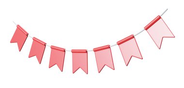 Beyaz zemin üzerinde kırmızı bayraklar 3D görüntüleme, izole