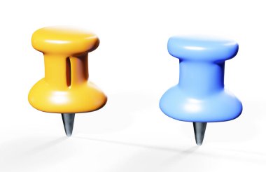 Beyaz 3d render üzerinde mavi itme pimi