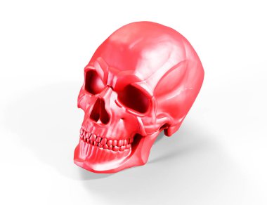 Metalik insan kafatasının beyaz arkaplanda izole edilmiş 3B görüntüsü