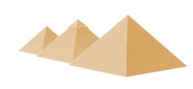 Altın piramitlerin ve gümüş piramidin beyaz arka planda ve bir sürü parçanın 3 boyutlu çizimi. Zenginlik ve istikrar fikri, finansal sistemin gücü.