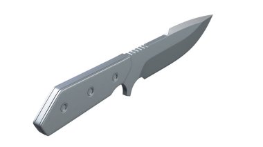 Beyaz zemin üzerinde paslanmaz çelik bıçak - 3D render