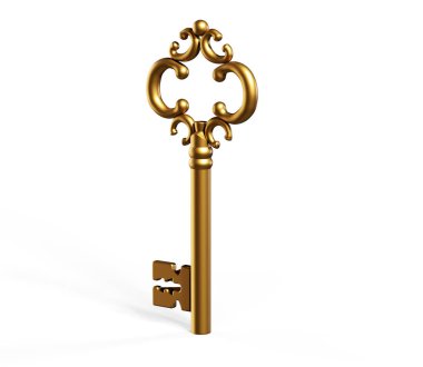 Altın tuş beyaz üzerine izole edilmiş 3d görüntüleme