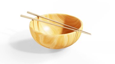Chopsticks on black bowl 3d render clipart