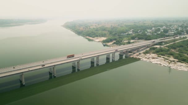 Vista Aérea Ponte Rodoviária Sobre Rio Krishna Sul Índia — Vídeo de Stock
