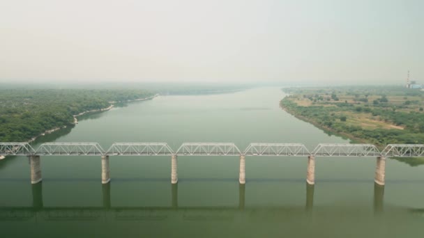 Veduta Aerea Ponte Ferroviario Sul Fiume Krishna Nel Sud Dell — Video Stock