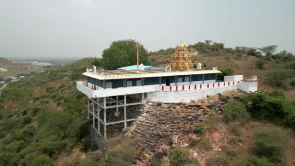 Панорамний Знімок Храму Вершині Пагорба Південній Індії Вид Повітря Храм — стокове відео