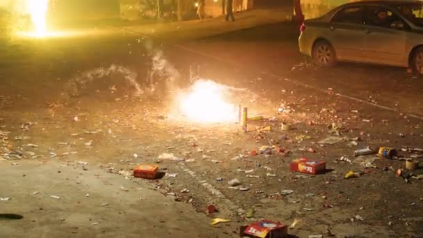 Diwali Vieringen Straten Van Chennai India Vuurwerk Wordt Aangestoken — Stockvideo
