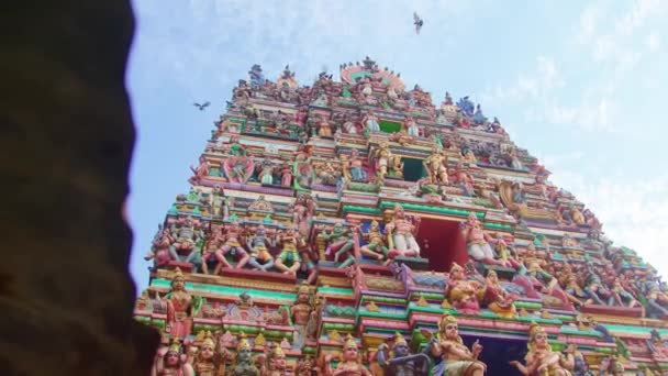 Hermosa Vista Del Templo Hindú Indio Sur India Shikhara Torre — Vídeo de stock