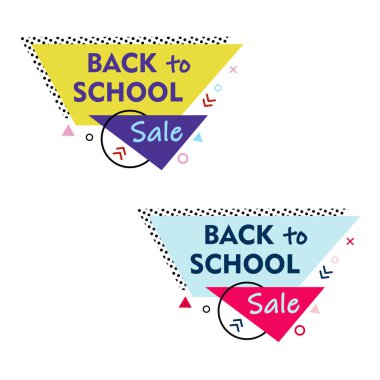 Memphis stili okul indirimli çıkartmalar. Trapezoid, üçgen ve noktalı.