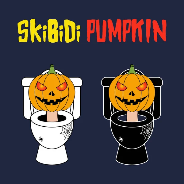 Skibidi Jack o'lantern. Skibidi Balkabağı Tuvaleti. Siyah ve beyaz arka planda lazer kırmızı gözler.