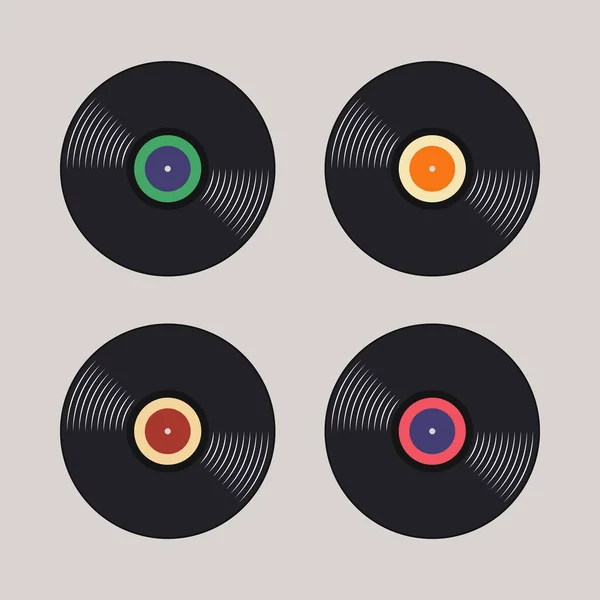 Renkli etiketli Retro vinil kayıt, vektör vintage illüstrasyon seti