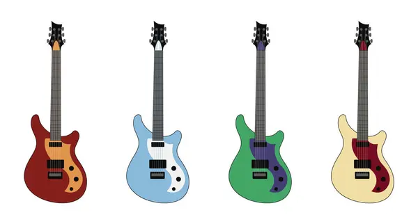 Beyaz arkaplanda elektro renkli gitar, bir vektör vintage illüstrasyon seti