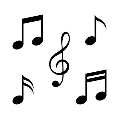 Vektör anahtarı ve müzik notaları, beyaz arkaplanda bir clipart seti