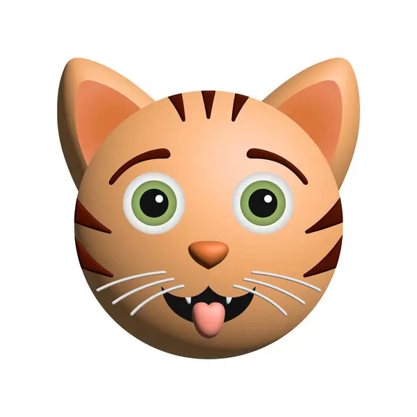 Funny smiling 3D orange cat with green eyes and a tongue, a vector emoji