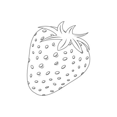 Çilek desenli, yapraklı ve tohumlu. Beyaz arkaplanda izole edilmiş bir vektör çileği.