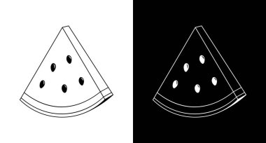 Tohumlu karpuz dilimi. Siyah beyaz arka planda izole edilmiş bir vektör meyve.